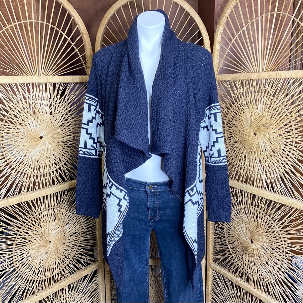 KATE COLLECTION Aztec Print Waterfall Cardigan Sweater Navy White Large - Picture 12 of 12